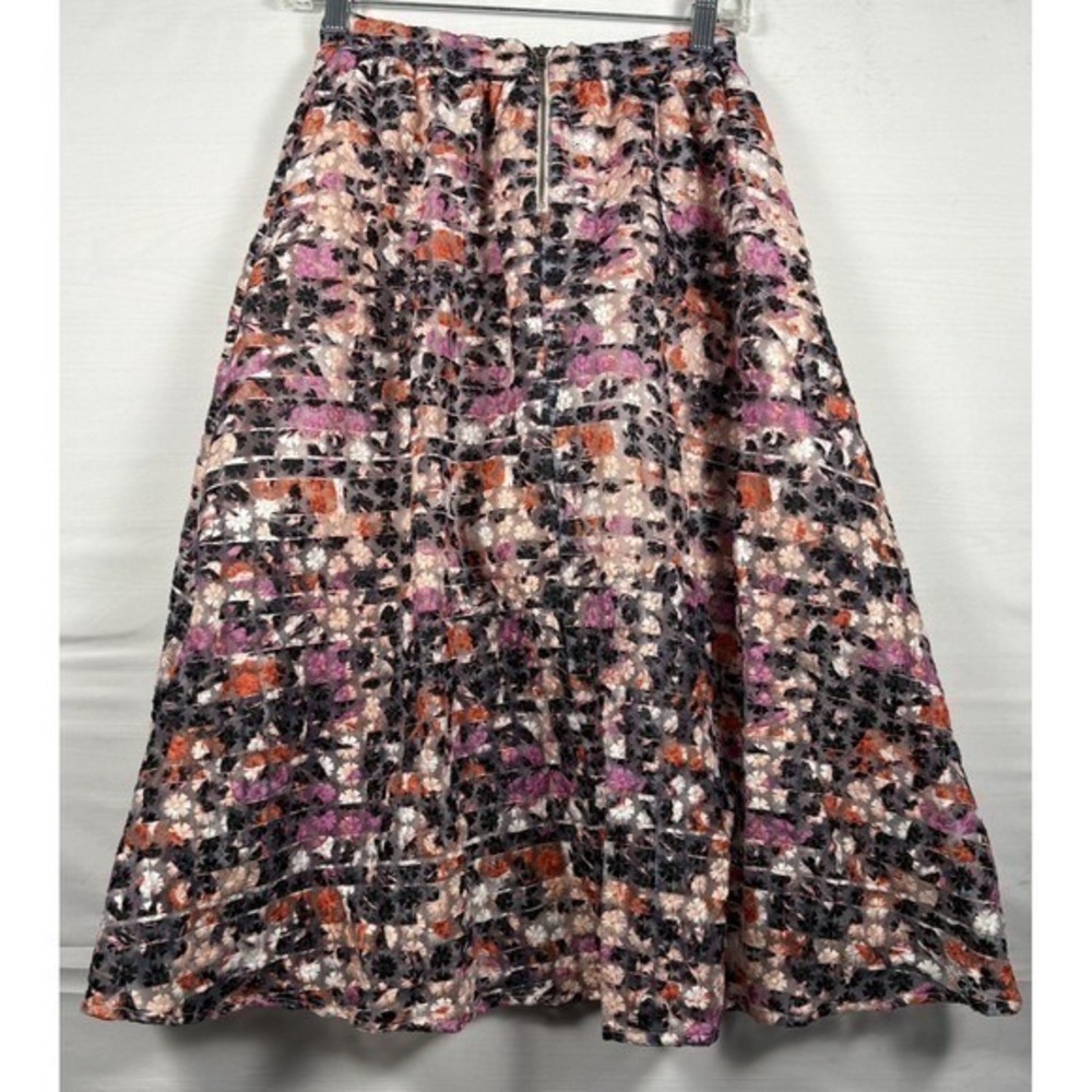 Sam Edelman Floral Embroidered Midi Skirt Pink Orange Black Size 2 A-Line